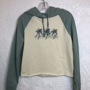 Hurley Cropped Hooded Sweatshirt with Palm Trees, Size S